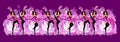 Cancan dancers in purple dresses